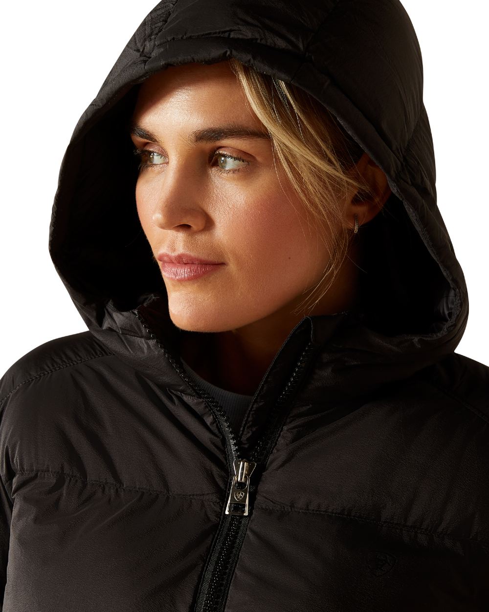 Black Coloured Ariat Womens UltraPuff Down Coat on white background 