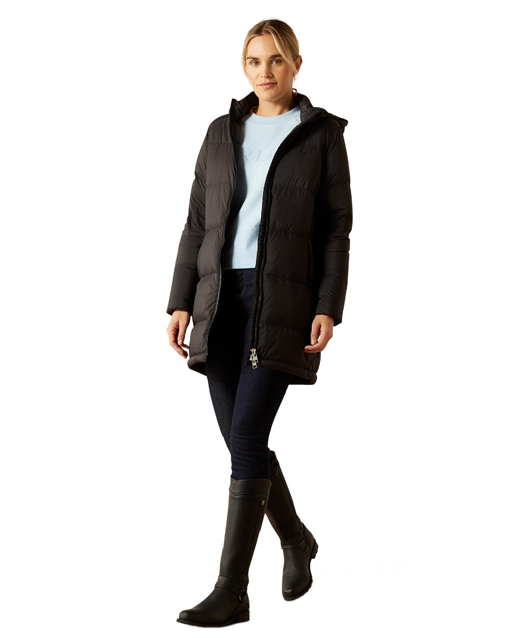 Black Coloured Ariat Womens UltraPuff Down Coat on white background 
