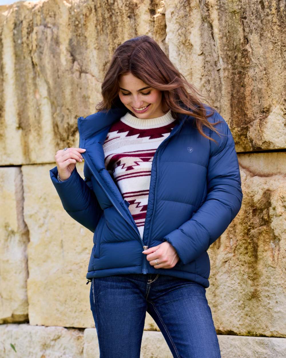 Big Dipper Coloured Ariat Womens UltraPuff Down Jacket on outdoor background 