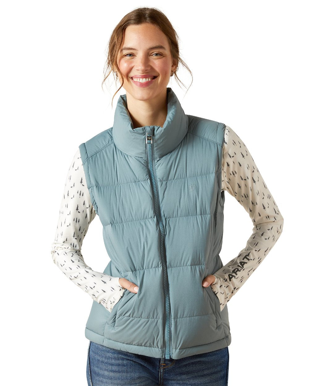 Steel Sage Coloured Ariat Womens UltraPuff Down Vest on white background 