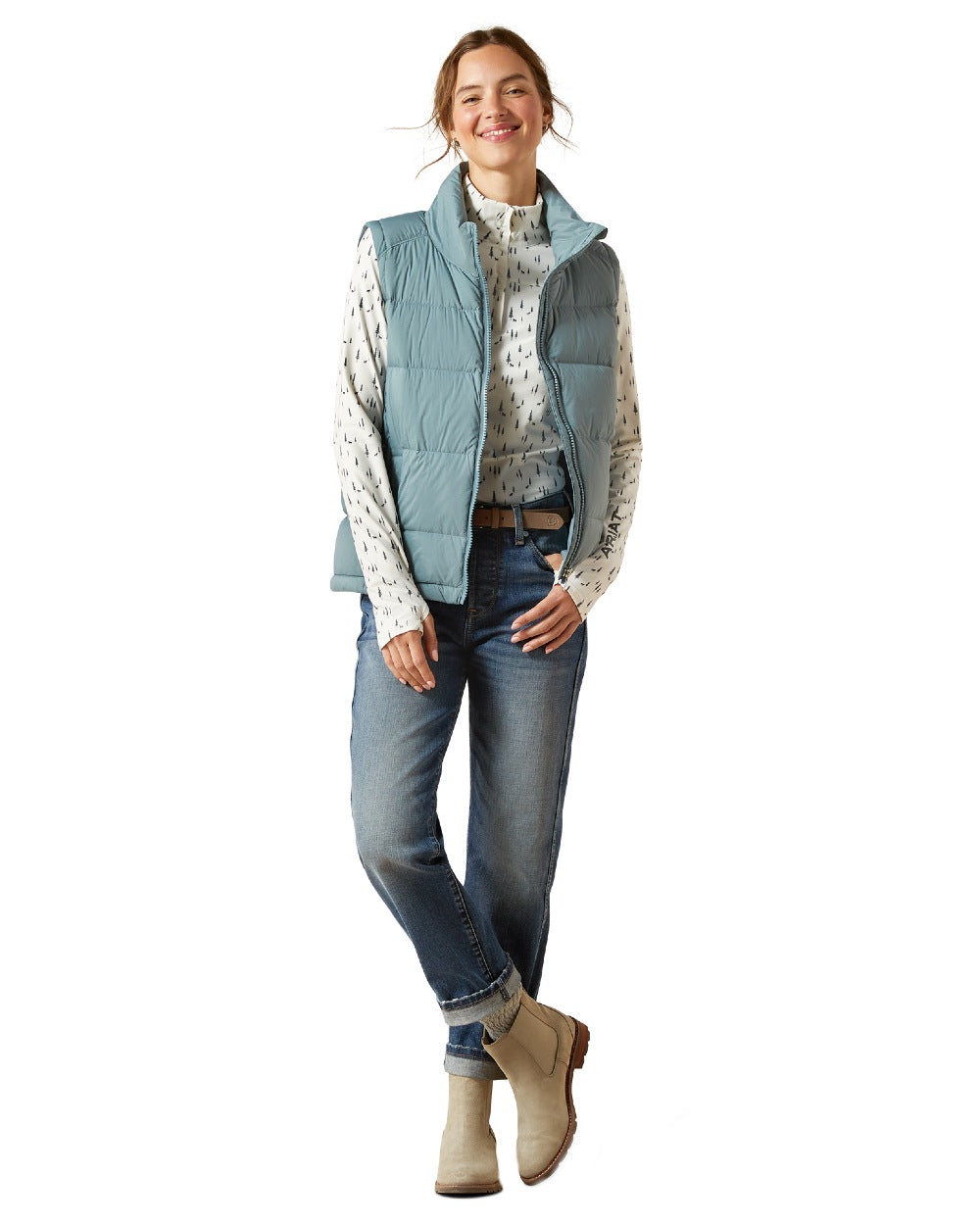 Steel Sage Coloured Ariat Womens UltraPuff Down Vest on white background 