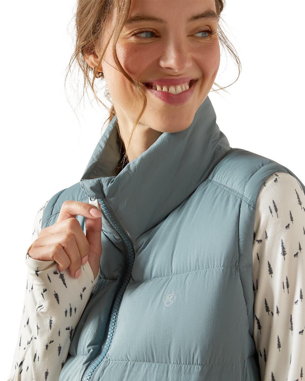 Steel Sage Coloured Ariat Womens UltraPuff Down Vest on white background 