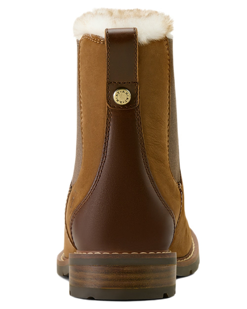 Amber Brown coloured Ariat Womens Wexford Sherpa Waterproof Chelsea Boots on white background 