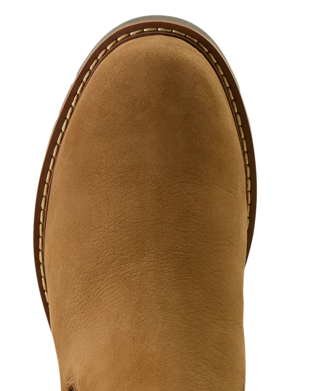 Amber Brown coloured Ariat Womens Wexford Sherpa Waterproof Chelsea Boots on white background 