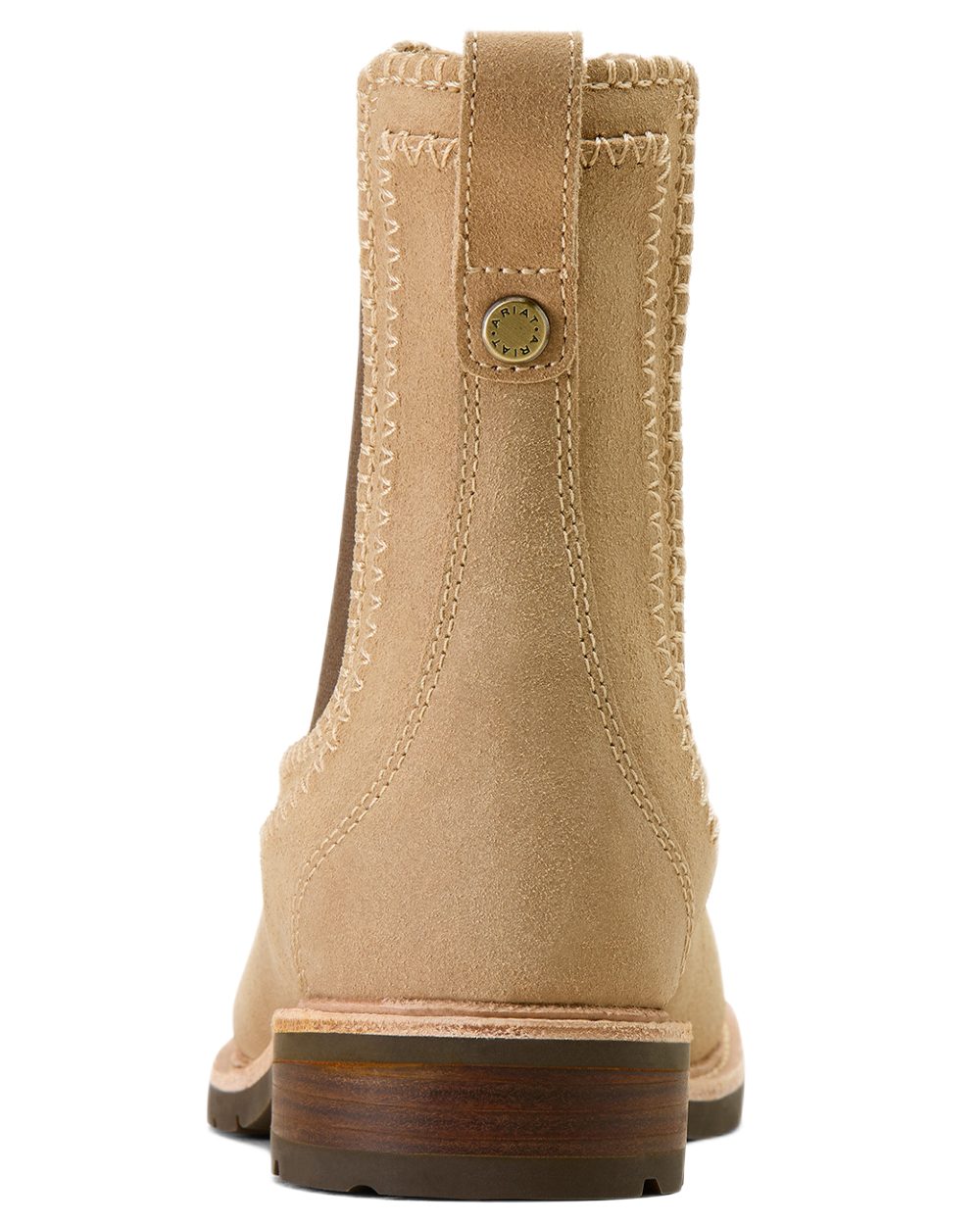 Camel Suede coloured Ariat Womens Wexford Whipstitch Chelsea Boots on white background 