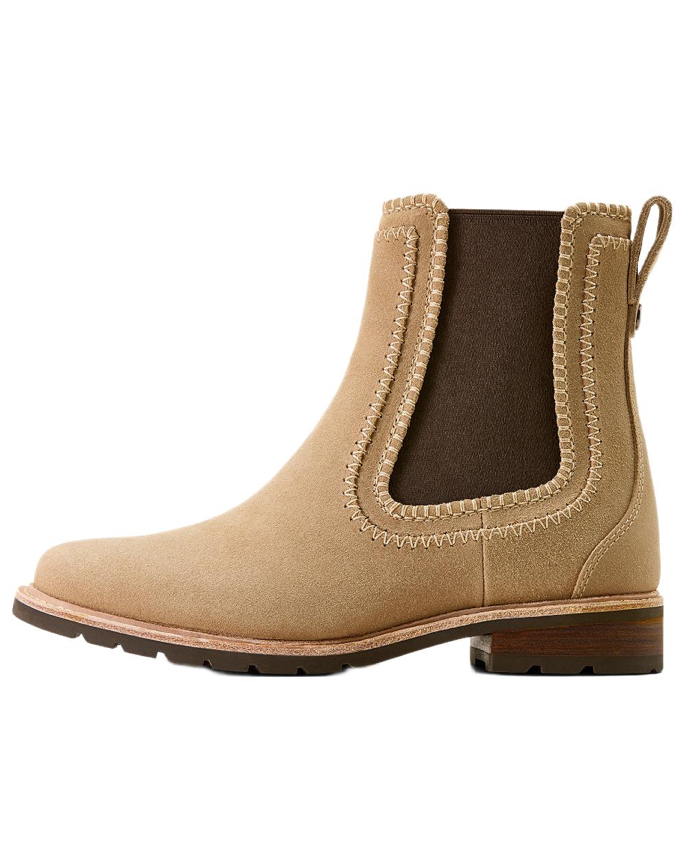 Camel Suede coloured Ariat Womens Wexford Whipstitch Chelsea Boots on white background 