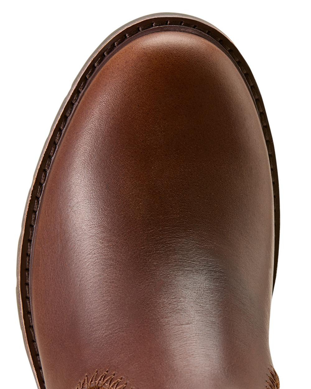 Deep Cognac coloured Ariat Womens Wexford Whipstitch Chelsea Boots on white background 