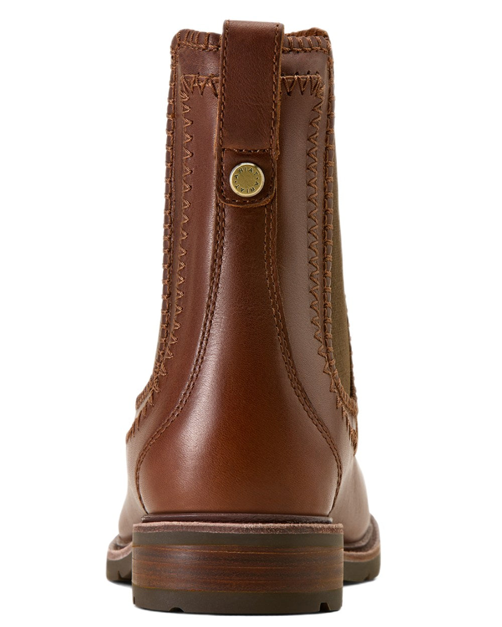 Deep Cognac coloured Ariat Womens Wexford Whipstitch Chelsea Boots on white background 