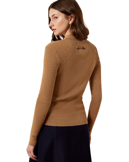 Tigers Eye coloured Ariat Womens Winsthorpe Sweater white background 