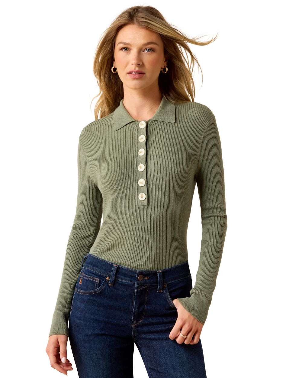Sea Spray coloured Ariat Womens Winsthorpe Sweater white background 