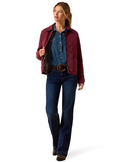 Windsor Wine coloured Ariat Woodgate Jacket on white background 