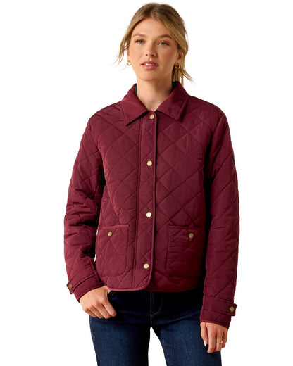 Windsor Wine coloured Ariat Woodgate Jacket on white background 