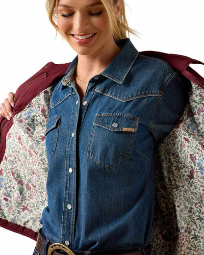 Windsor Wine coloured Ariat Woodgate Jacket on white background 