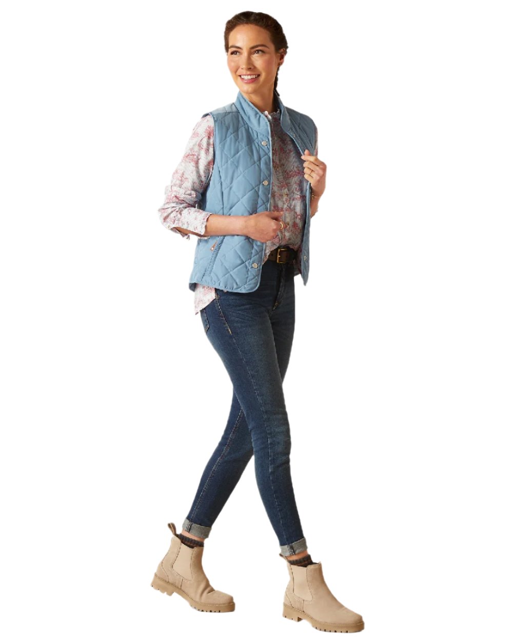 Blue Shadow Coloured Ariat Womens Woodside Quilted Gilet on white background 