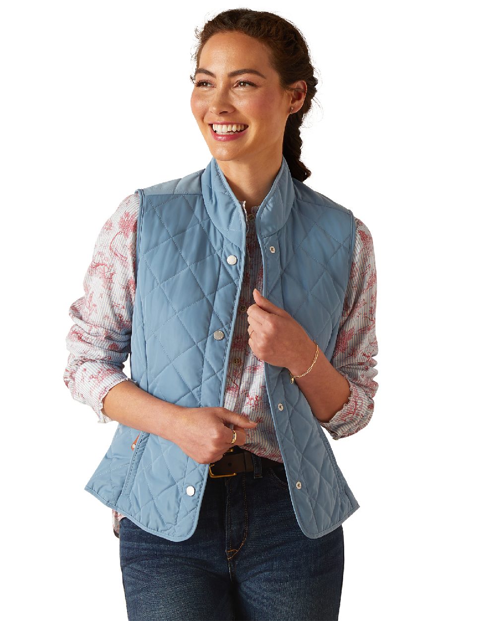 Blue Shadow Coloured Ariat Womens Woodside Quilted Gilet on white background 