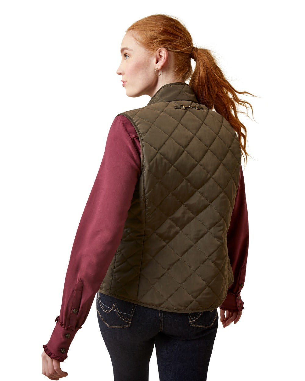 Earth Coloured Ariat Womens Woodside Quilted Gilet on white background 