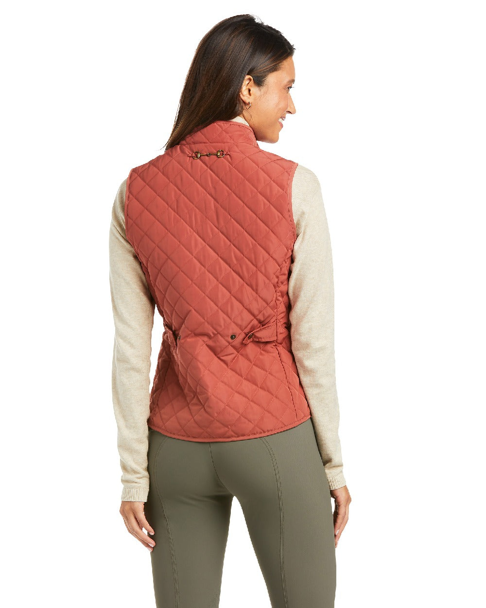 Marsala Coloured Ariat Womens Woodside Quilted Gilet on white background 