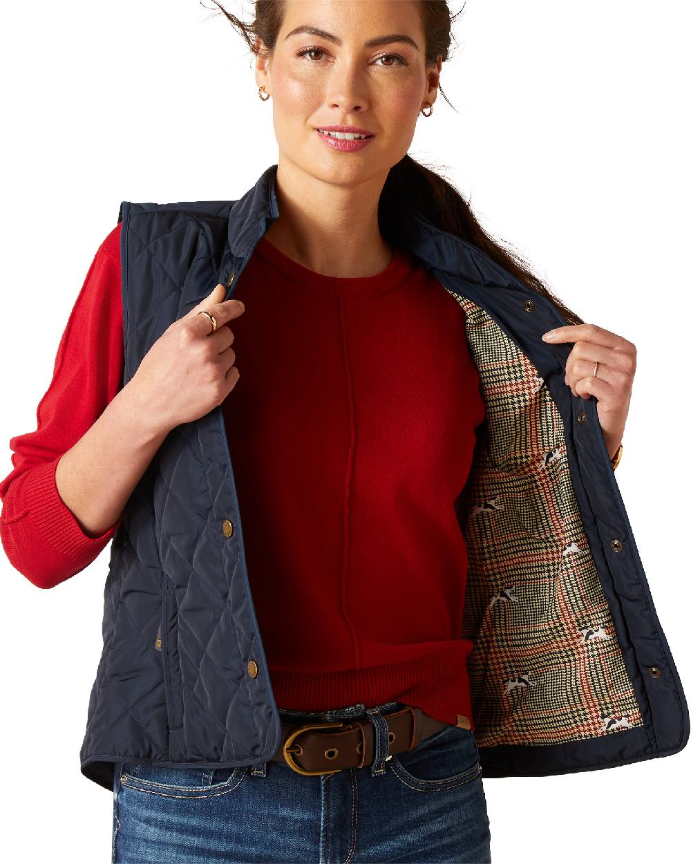Navy Coloured Ariat Womens Woodside Quilted Gilet on white background 