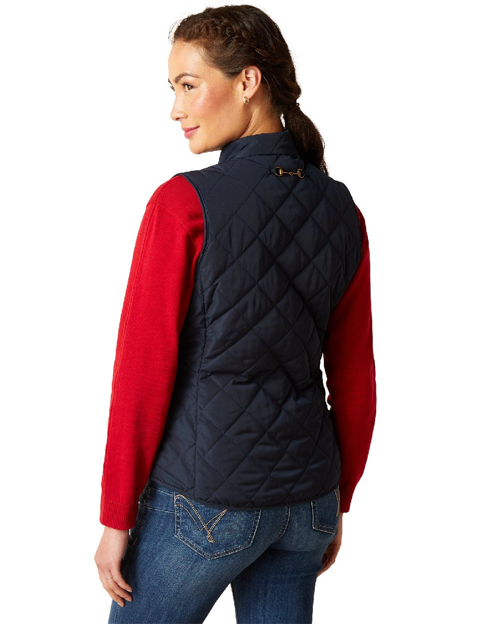 Navy Coloured Ariat Womens Woodside Quilted Gilet on white background 