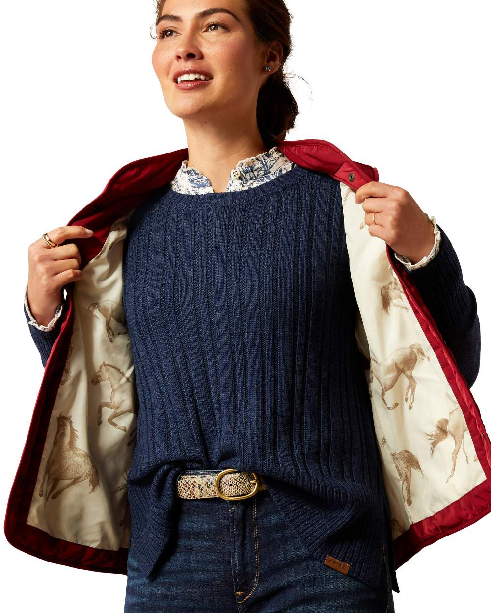 Rubaiyat Coloured Ariat Womens Woodside Quilted Gilet on white background 