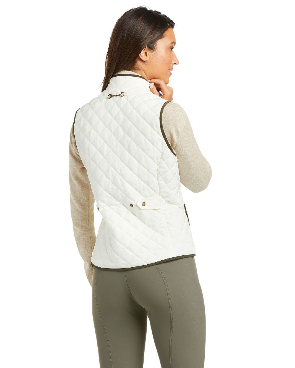 Vanilla Ice Coloured Ariat Womens Woodside Quilted Gilet on white background 