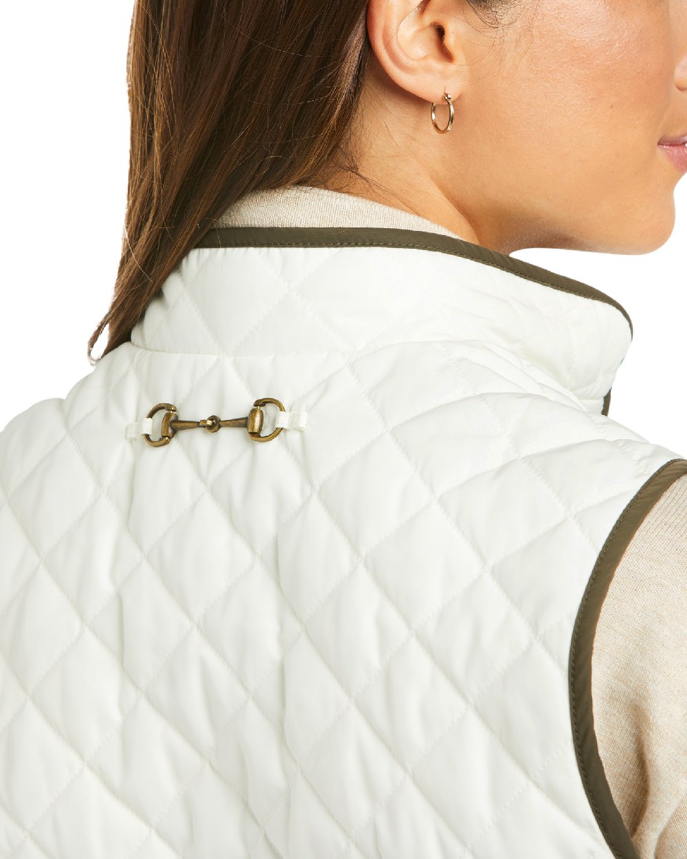 Vanilla Ice Coloured Ariat Womens Woodside Quilted Gilet on white background 