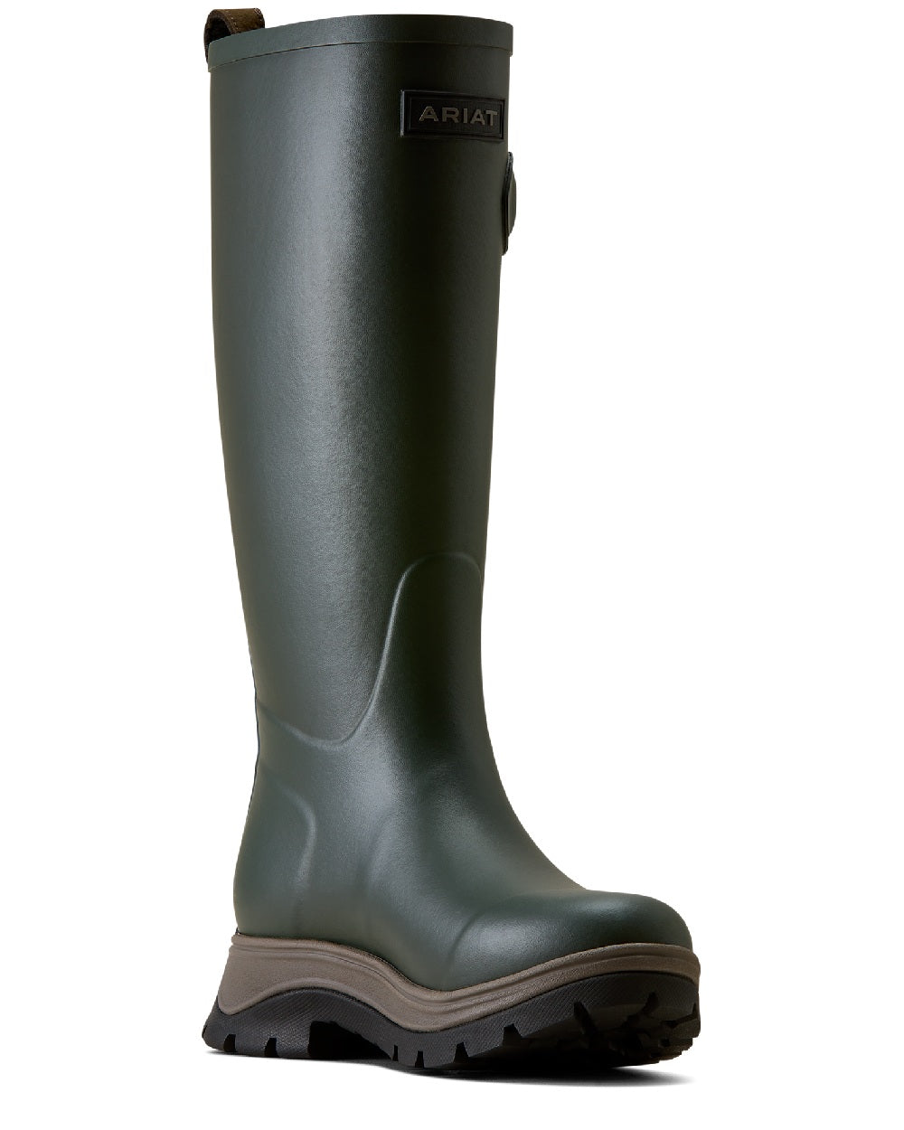 Olive Night coloured Ariat Womens Woodstock Rubber Boots on white background 