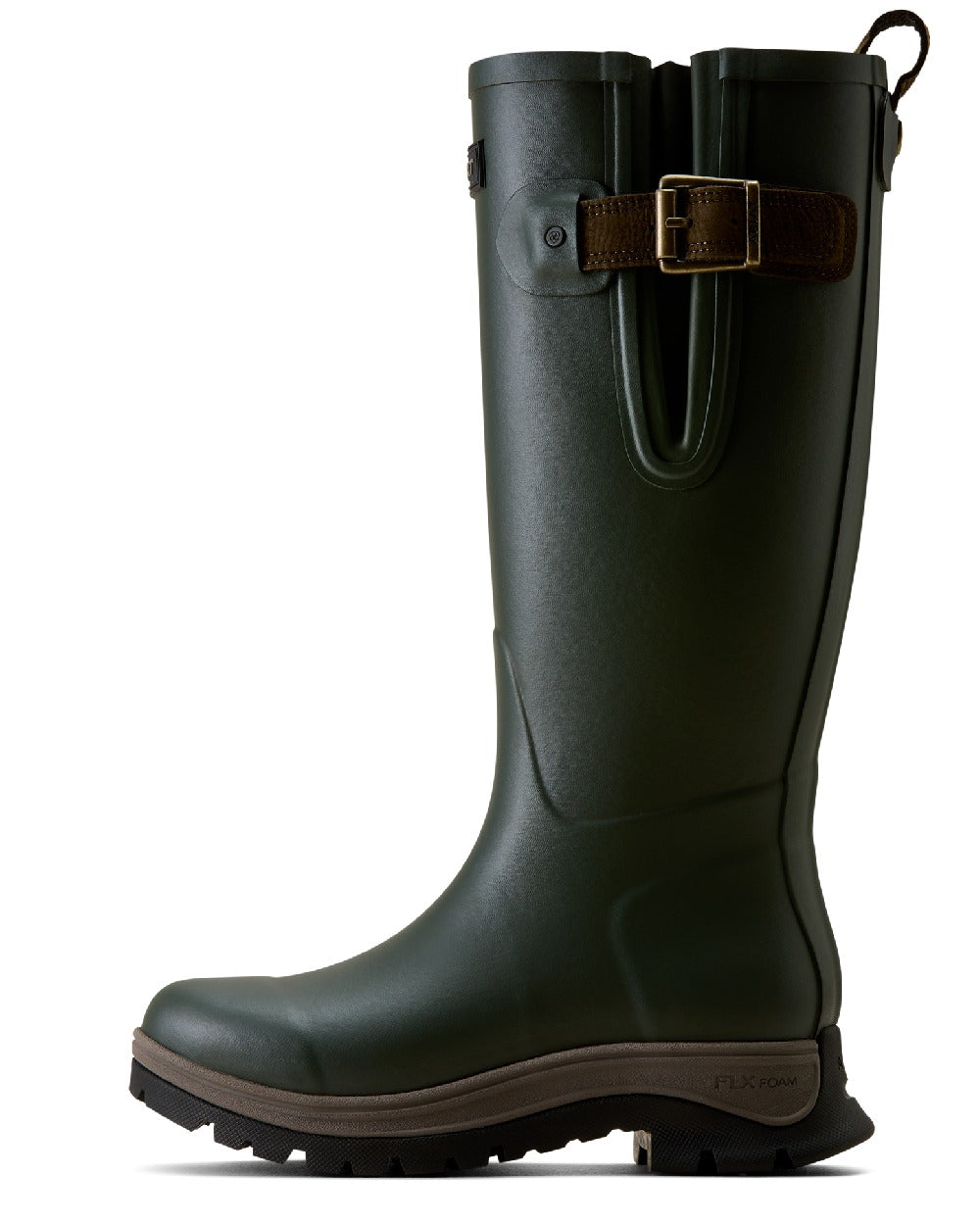 Olive Night coloured Ariat Womens Woodstock Rubber Boots on white background 