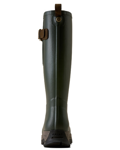 Olive Night coloured Ariat Womens Woodstock Rubber Boots on white background 
