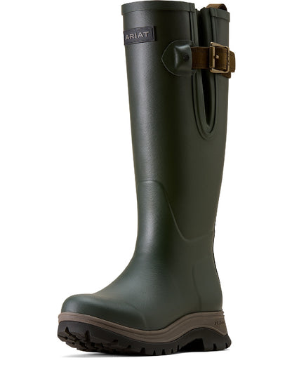 Olive Night coloured Ariat Womens Woodstock Rubber Boots on white background 