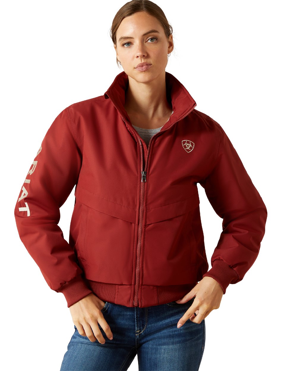 Madder Brown Coloured Ariat Womens Stable 2.0 Insulated Jacket on white background 