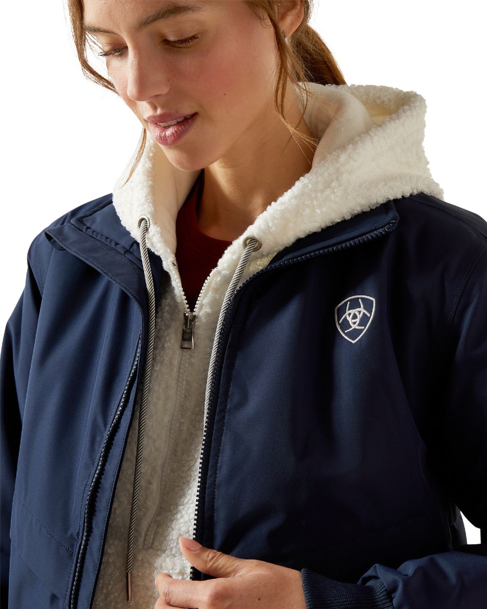 Navy Coloured Ariat Womens Stable 2.0 Insulated Jacket on white background 