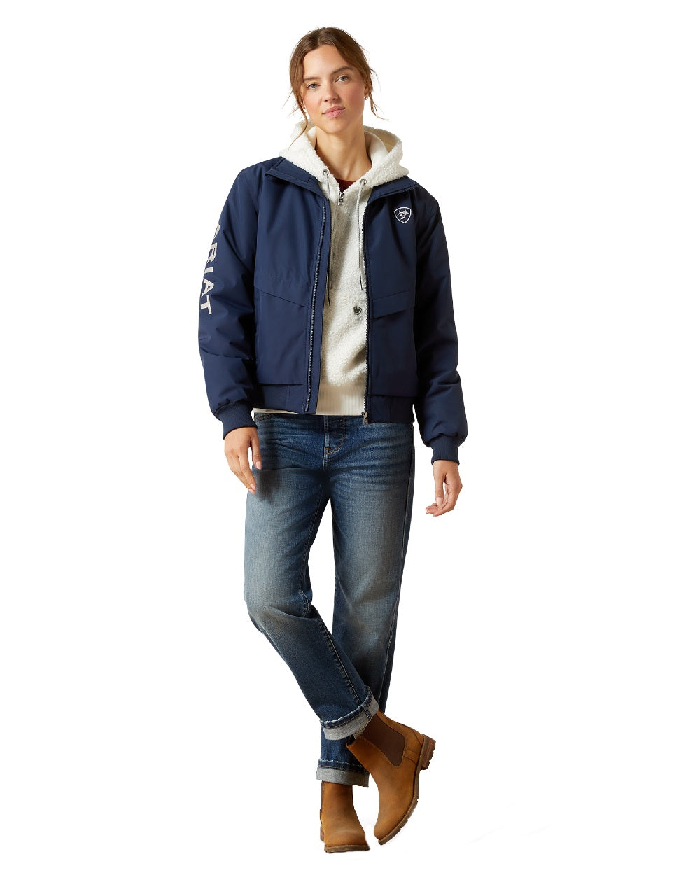 Navy Coloured Ariat Womens Stable 2.0 Insulated Jacket on white background 