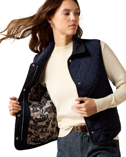 Snow Navy coloured Ariat Womans Woodgate Vest on white background 