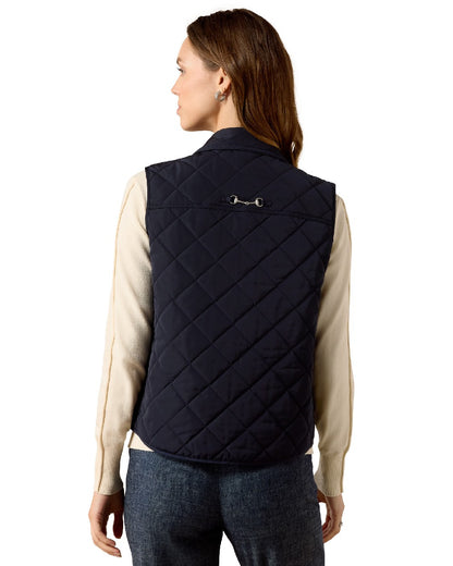 Snow Navy coloured Ariat Womans Woodgate Vest on white background 
