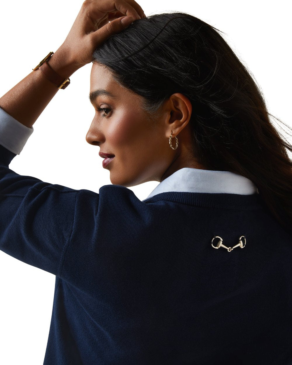 Navy Coloured Ariat Womens Peninsula Sweater On A White Background 