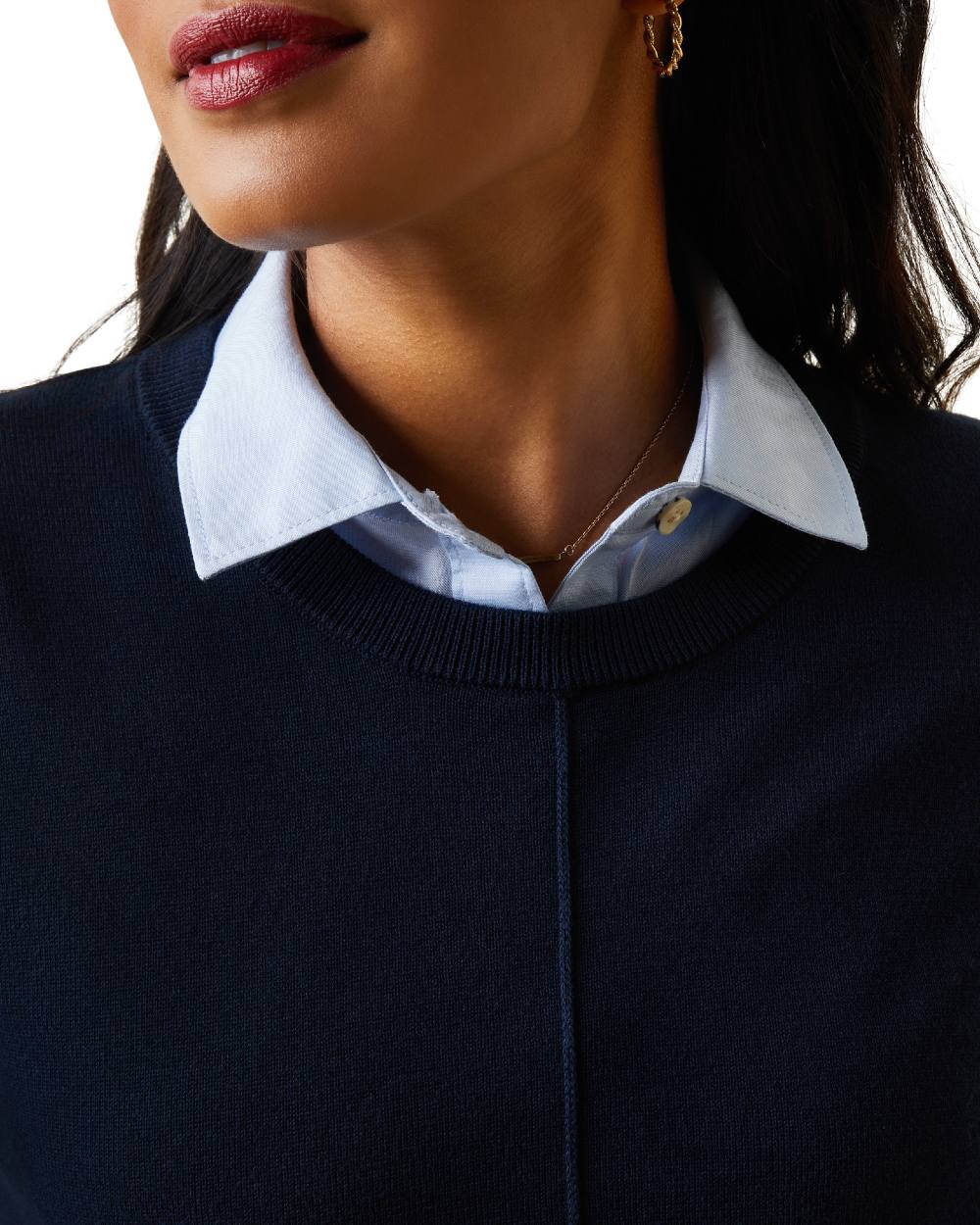Navy Coloured Ariat Womens Peninsula Sweater On A White Background 