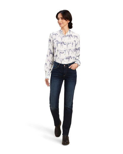 Hand Print Ariat Womens Clarion Blouse on White background 
