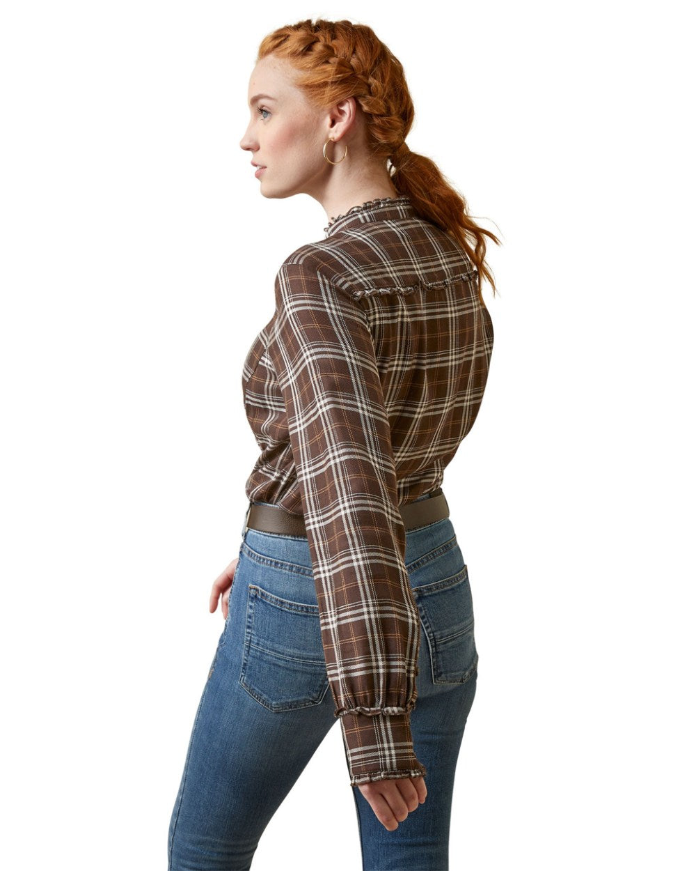 Mole Plaid Ariat Womens Clarion Blouse on White background 
