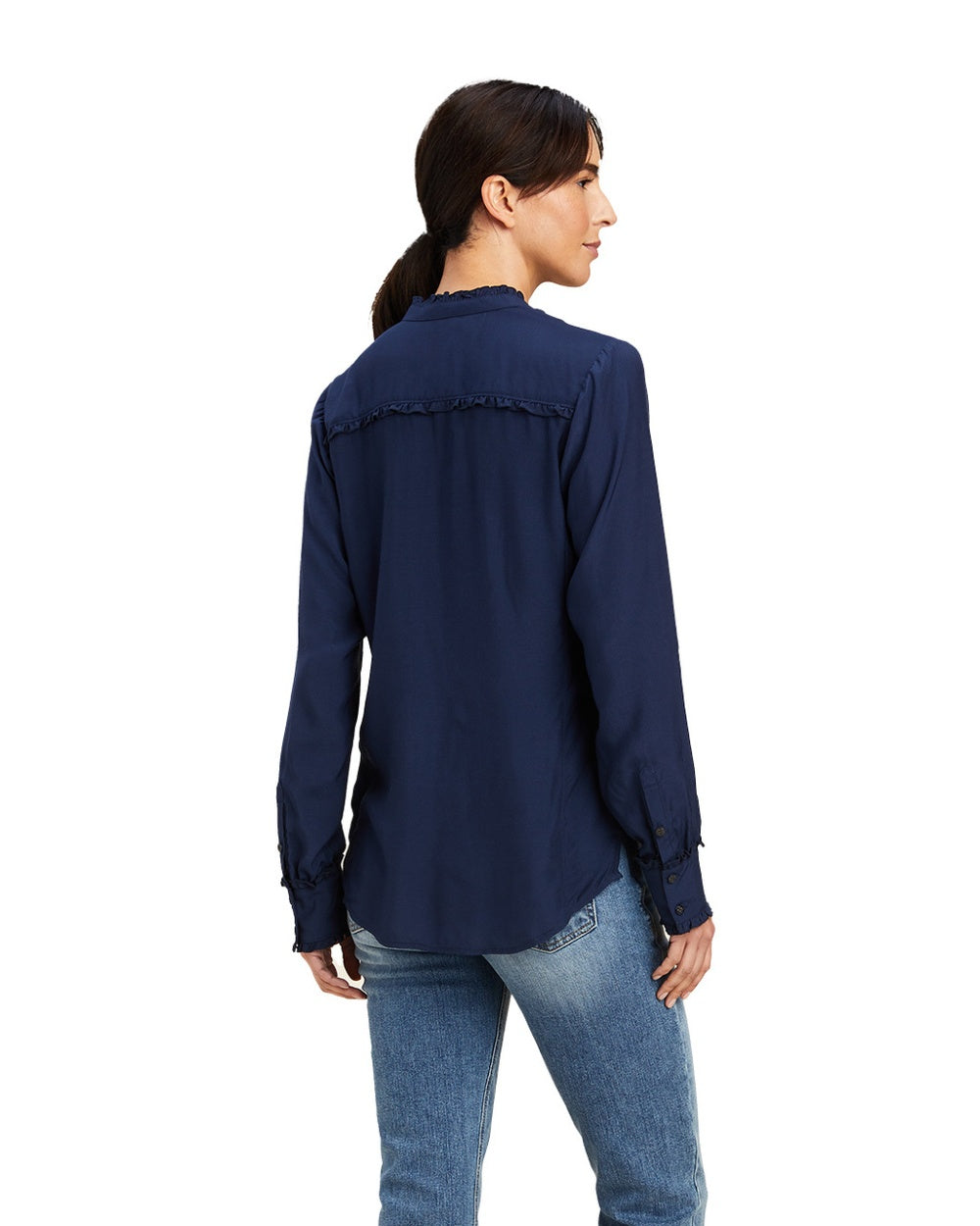 Navy coloured Ariat Womens Clarion Blouse on White background 
