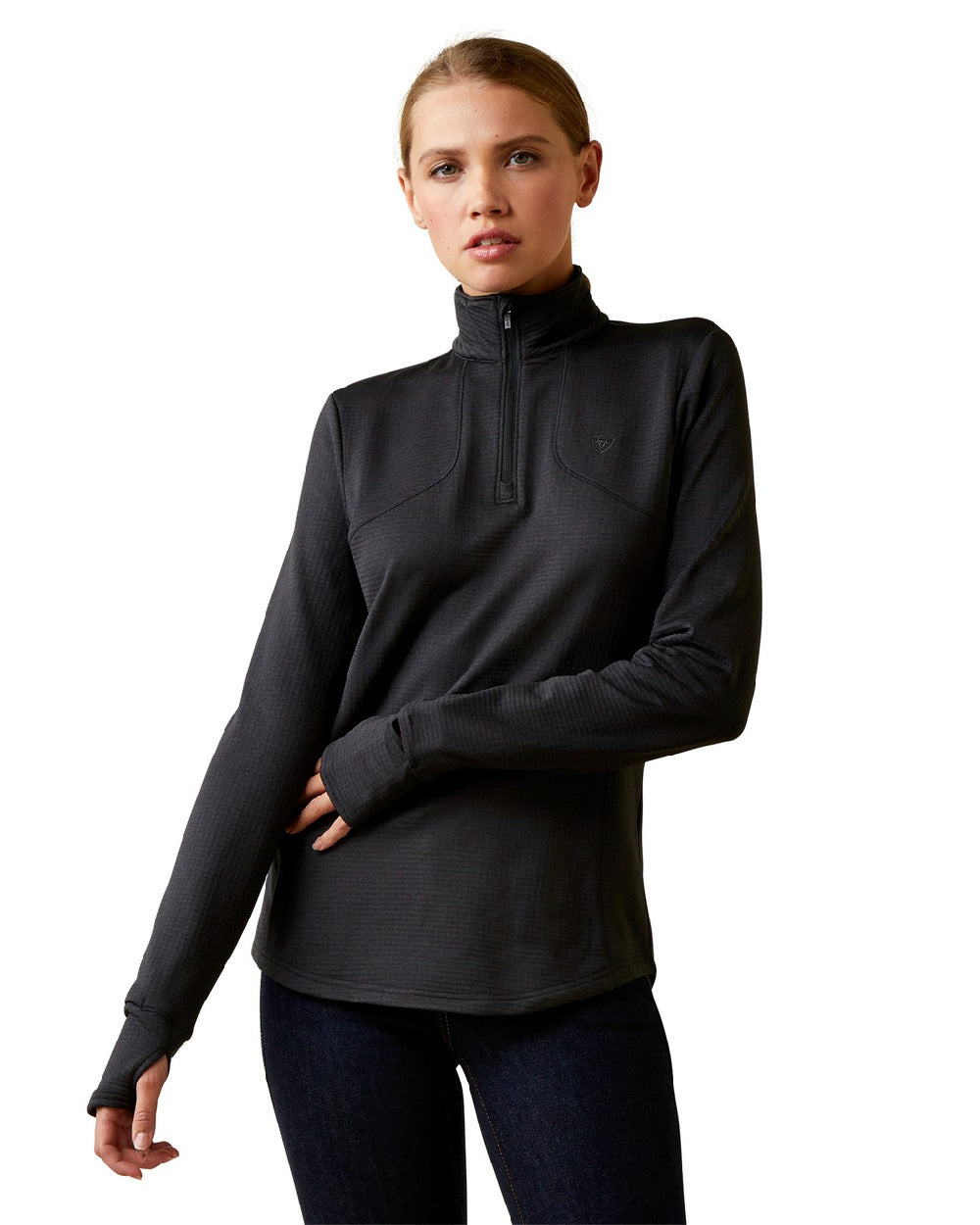 Ariat Womens Gridwork 1/4 Zip Base Layer in Black 