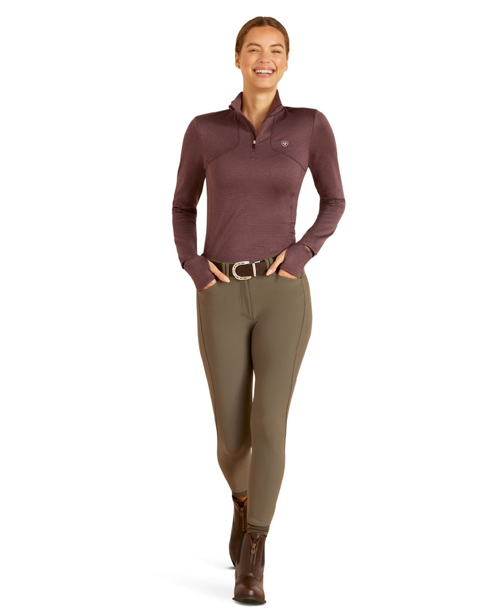 Ariat Womens Gridwork 1/4 Zip Base Layer in Huckleberry 