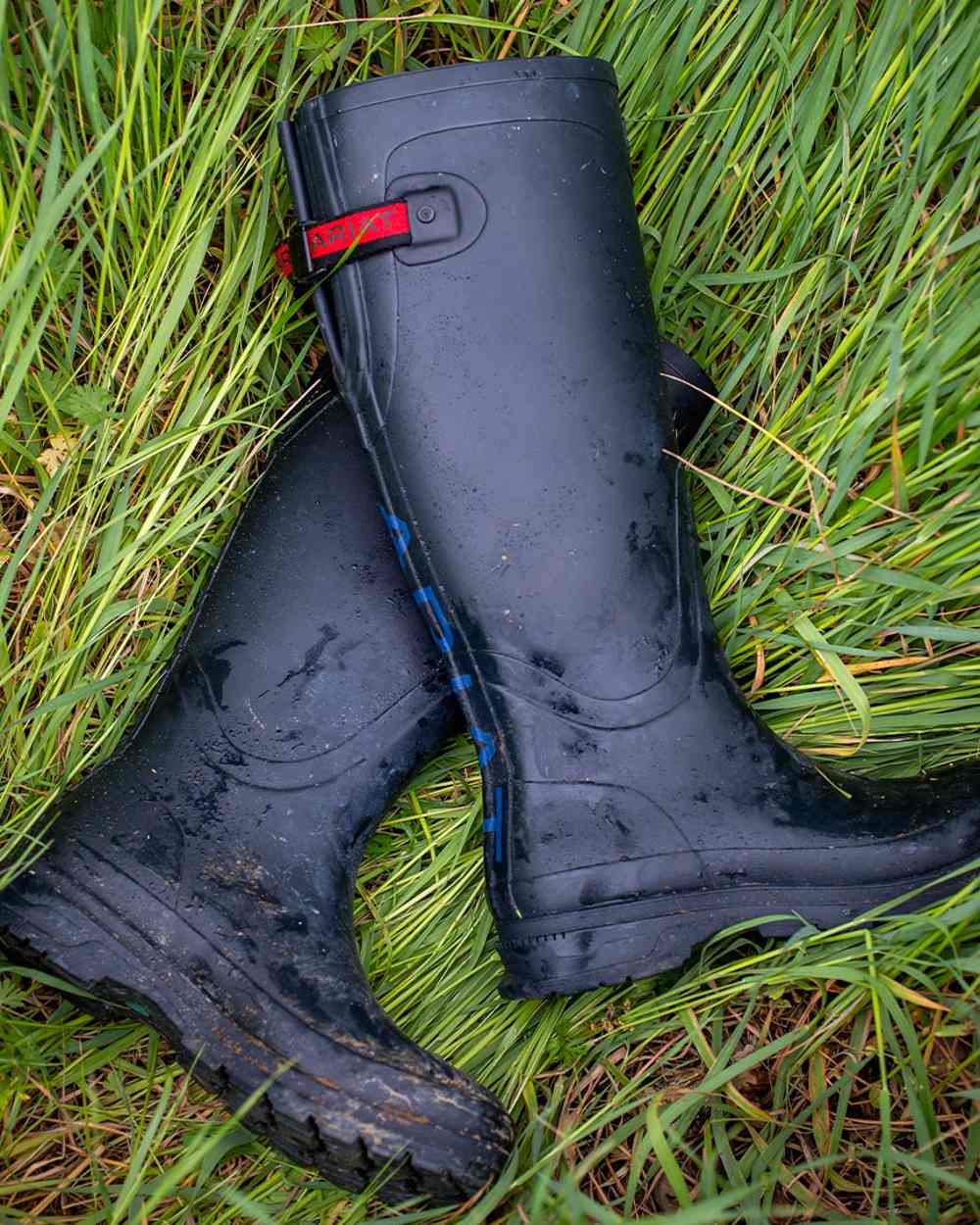 Navy coloured Ariat Womens Kelmarsh Wellington Boots on Grassy background 