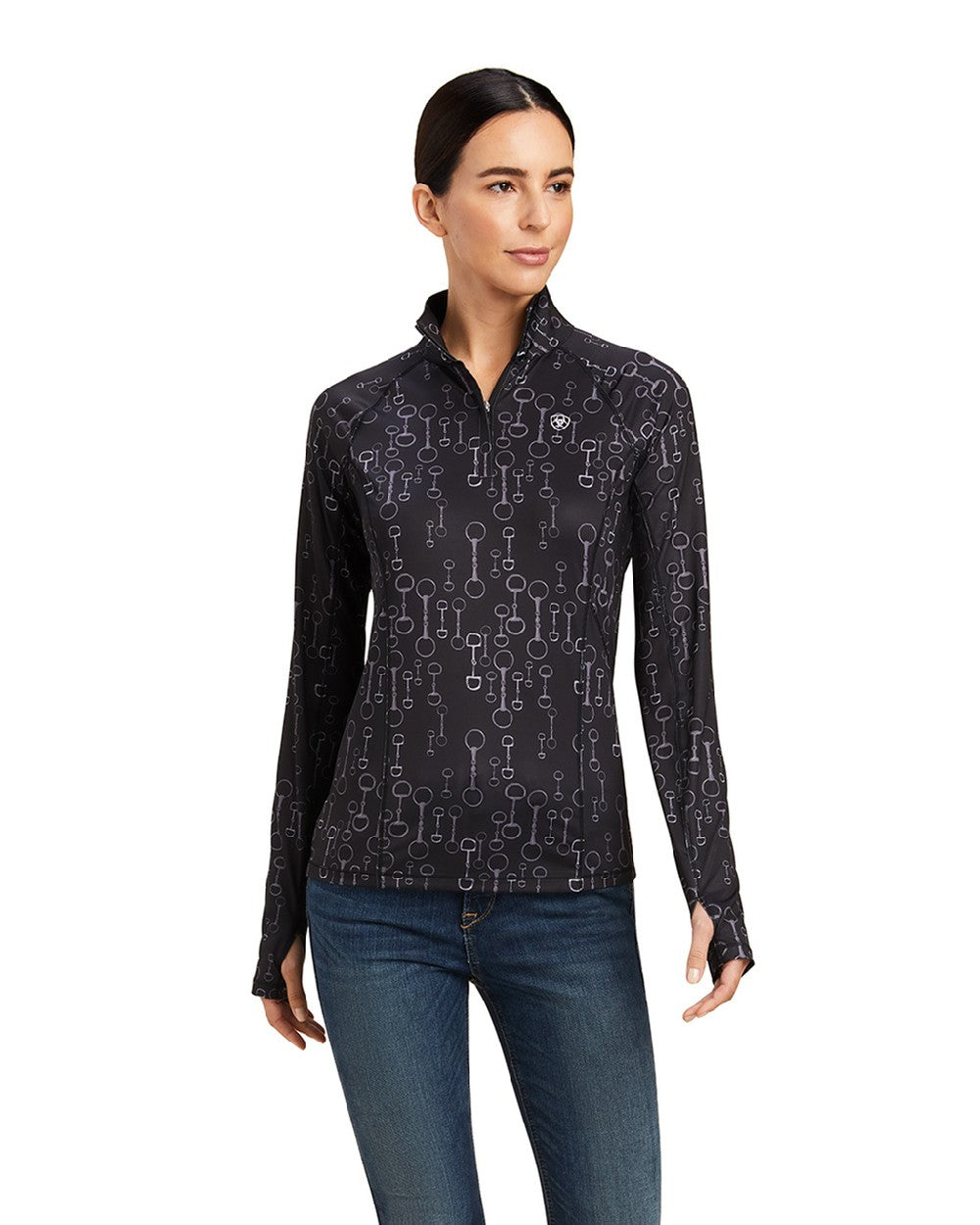 Ariat Womens Lowell 2.0 1/4 Zip Long Sleeve Base Layer in Black Bit Print 