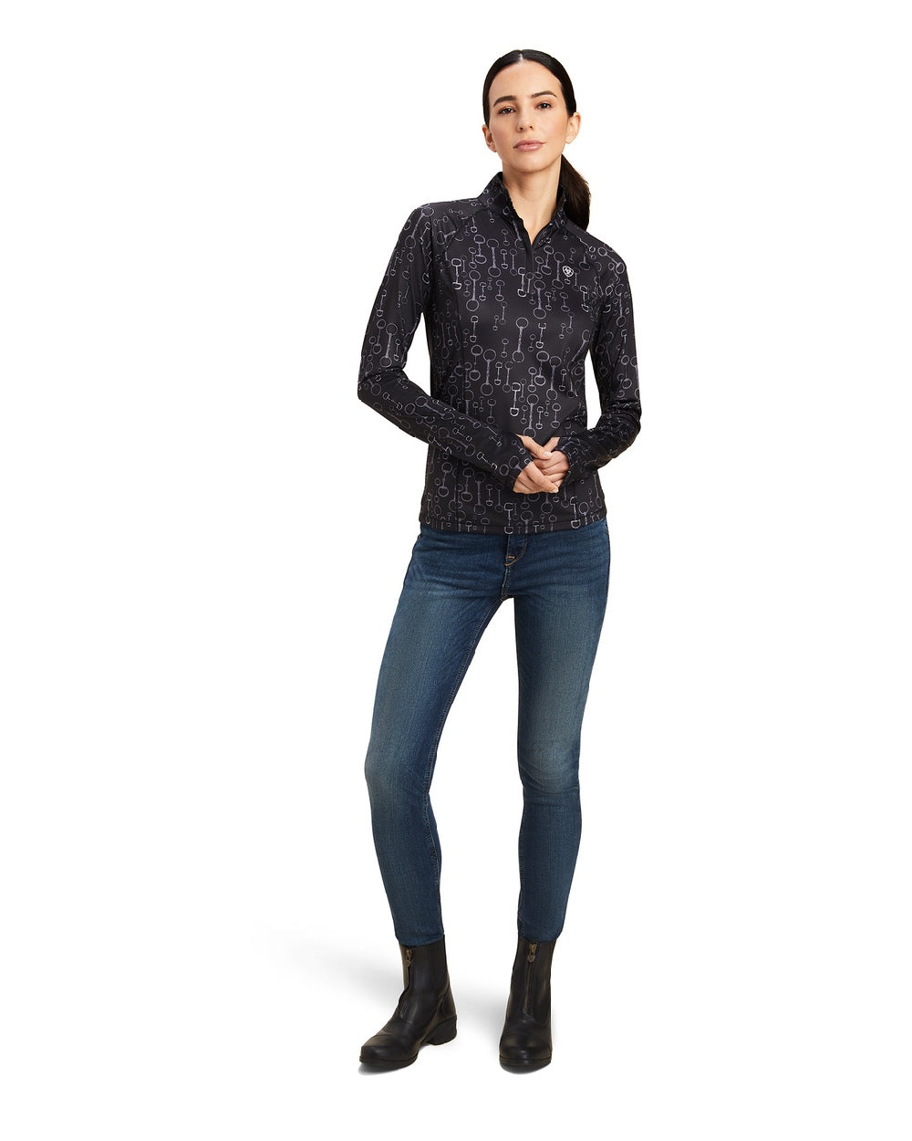 Ariat Womens Lowell 2.0 1/4 Zip Long Sleeve Base Layer in Black Bit Print 