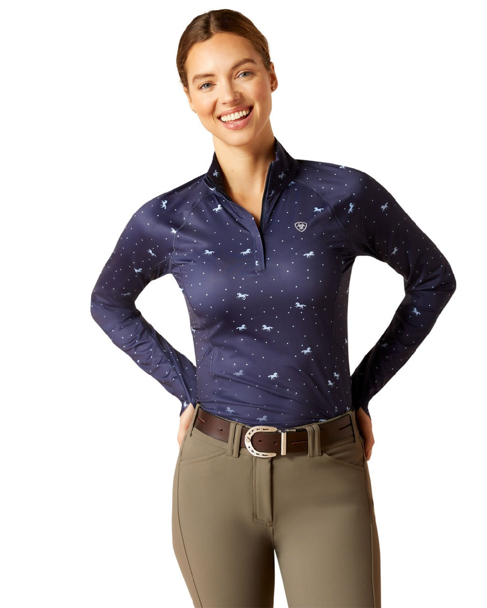 Ariat Womens Lowell 2.0 1/4 Zip Long Sleeve Base Layer in Silver Ditsy 