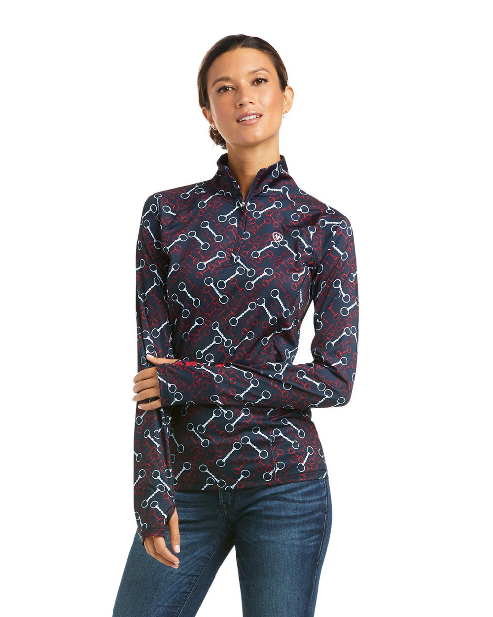 Ariat Womens Lowell 2.0 1/4 Zip Long Sleeve Base Layer in Team Print 