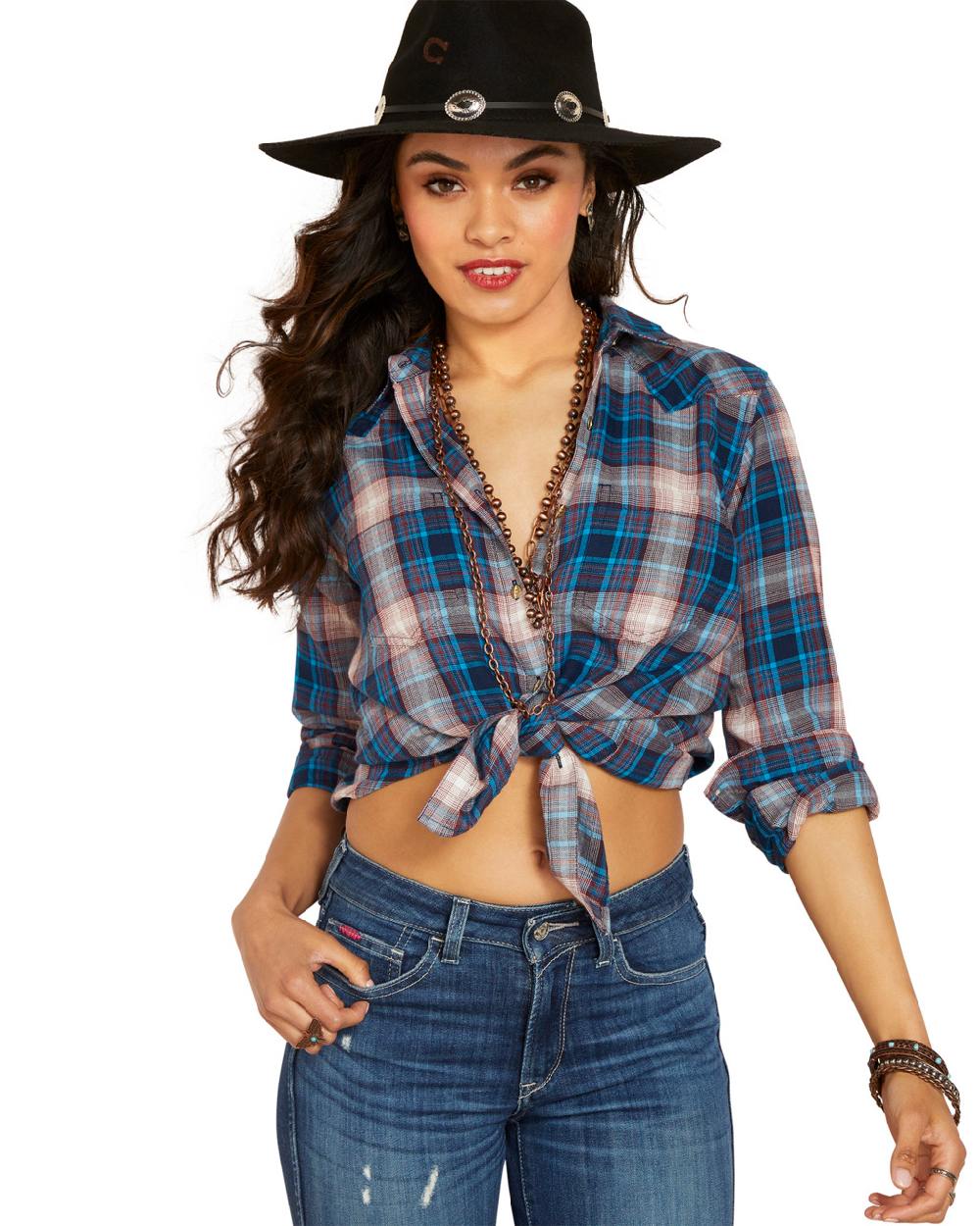 Woodland Plaid Ariat Womens Real Billie Jean Shirt on White background 