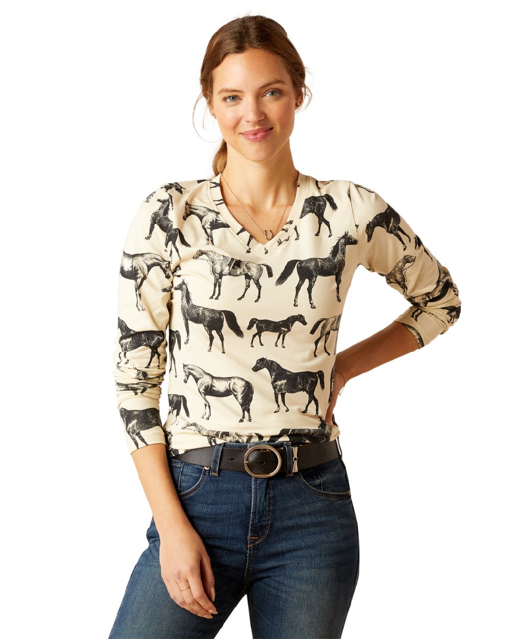 Ariat Womens Sepia Equine Long Sleeve T-Shirt in Summer Sand