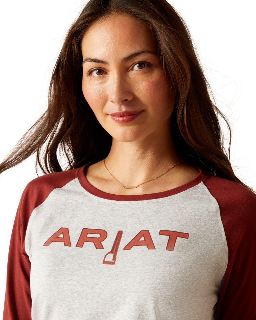 Ariat Womens Stirrup Leather Long Sleeve T-Shirt in Heather Grey/Fired Brick